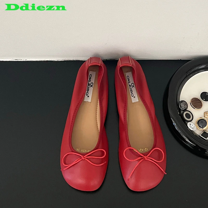 

Женские босоножки в Корейском стиле, Красные Туфли Мэри Джейн на плоской подошве, балетки с квадратным носком, роскошные сланцы, новинка вес...