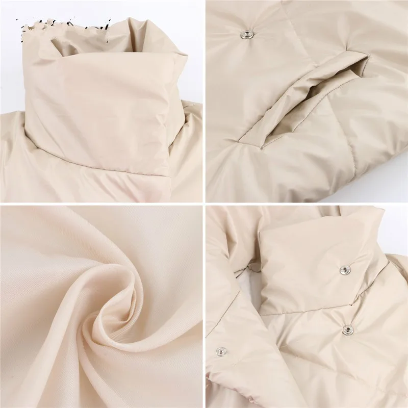 Winter Women Overszied Cotton Coat Jacket Parkas Thick Warm with Belt Casual New Loose Pocket Bubble Khaki Short Jackets Black