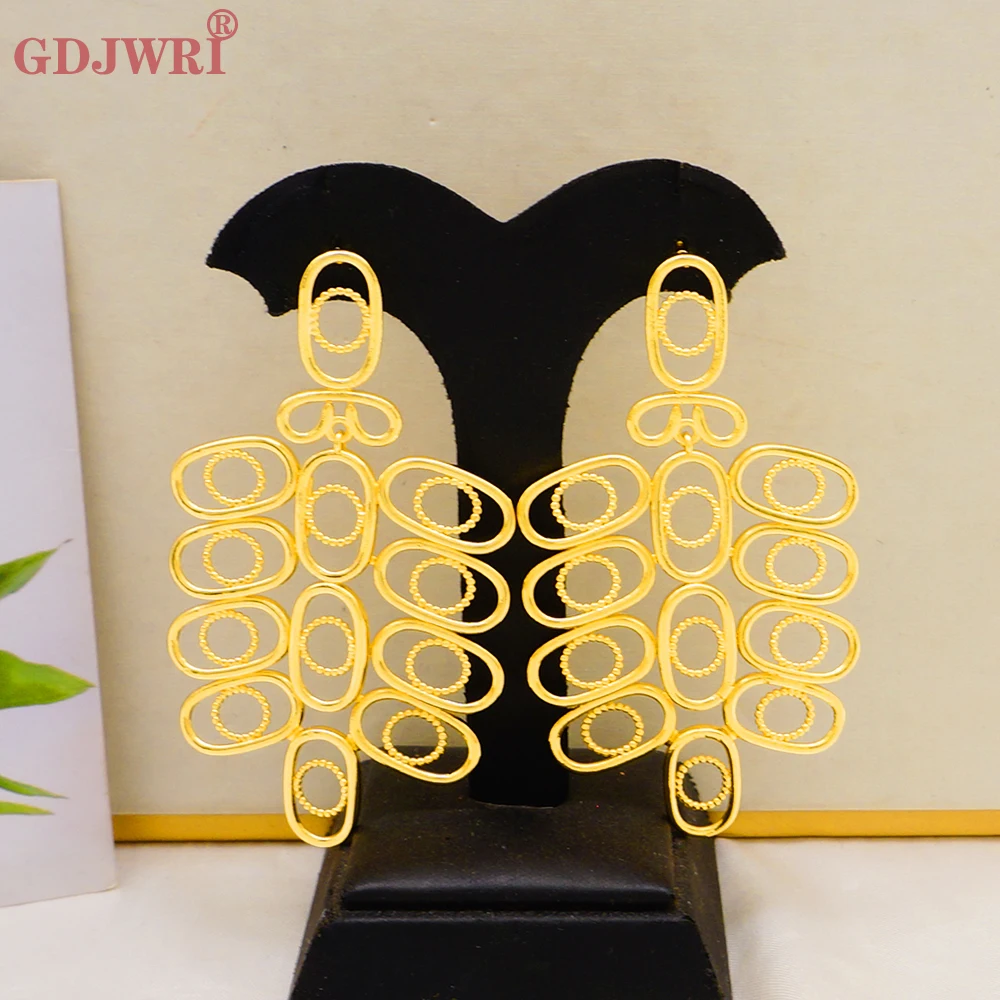 

Fine Statement Hollow Out Earrings For Women Dubai Gold Color Drop Earrings Bridal Wedding African Jewelry Hawaiian Party Gifts
