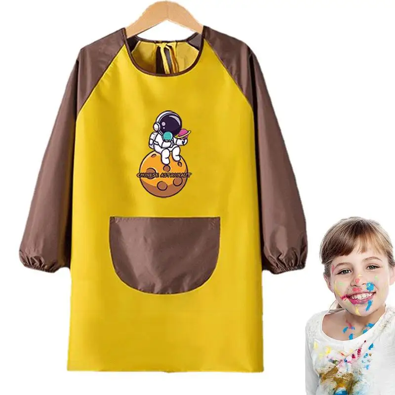 

Art Apron Paint Aprons Children's Waterproof Apron Polyester Fiber And PA Coating Adjustable Long Sleeves Color Block Design