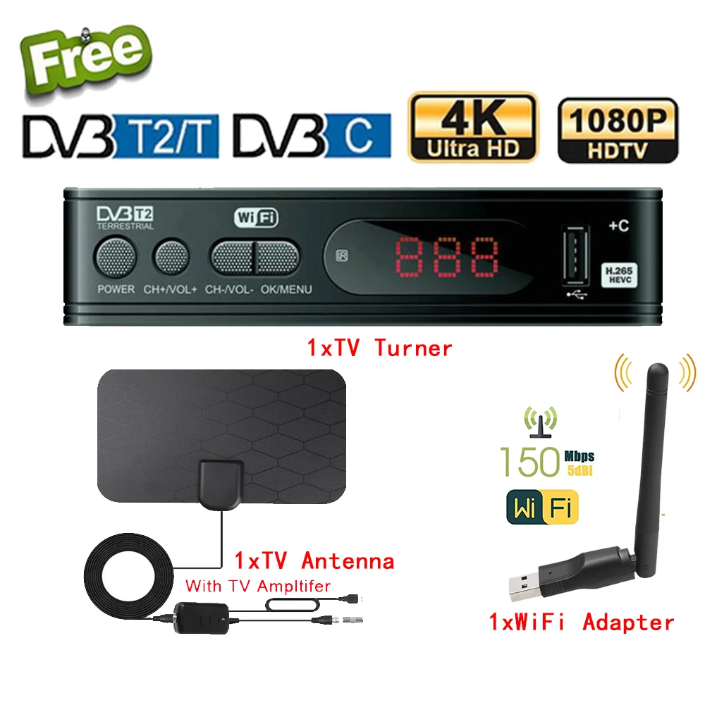 DVB T2 ТВ тюнер Wifi Бесплатная цифровая коробка HD 1080P DVB-T2 приемник спутниковый