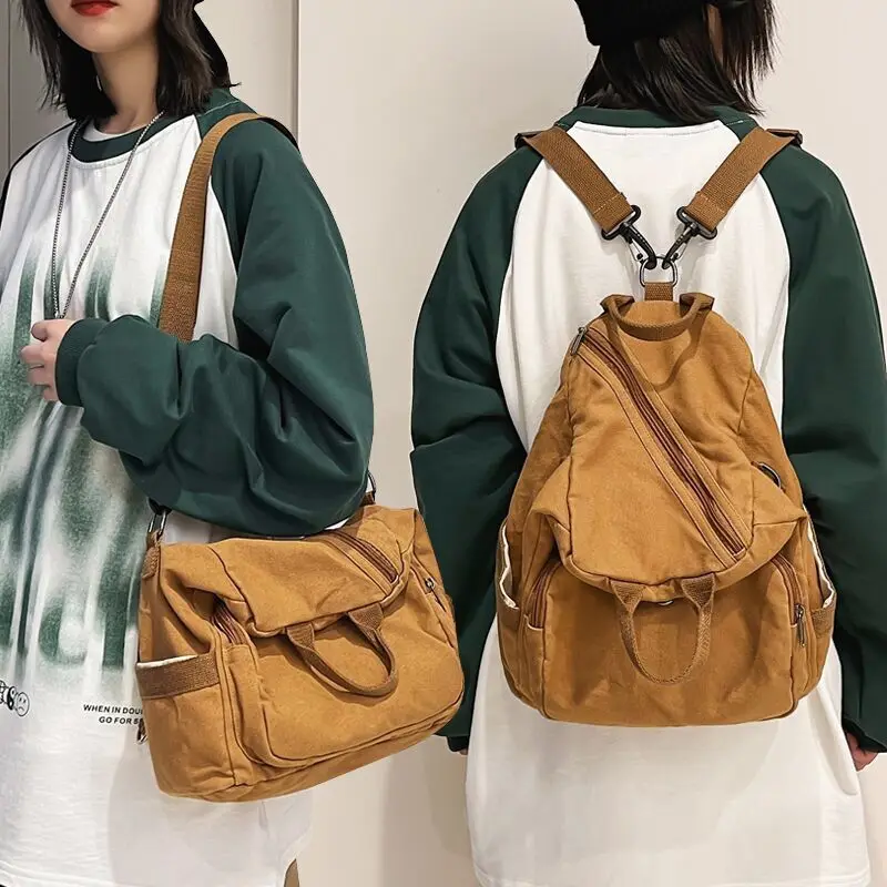 Female Multi-purpose Canvas Backpack Bag Original Design Restoring Ancient Ways Harajuku Joker His Single Shoulder Bag Handbag