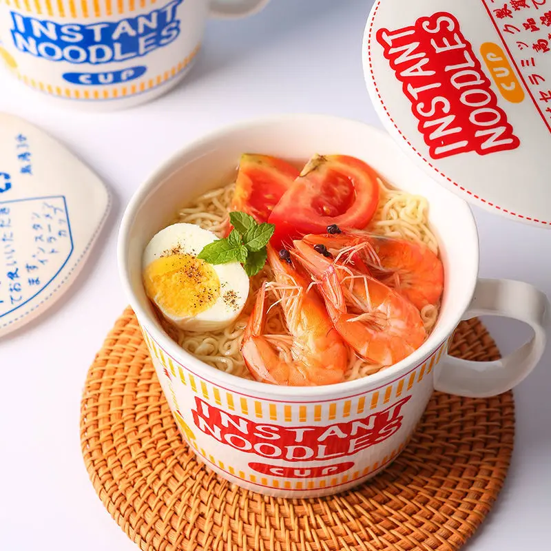 Японская керамическая миска для моментальных лапшерниц с крышкой большого размера для студенческих общежитий, салата домашней посуды, набор супа на стол.