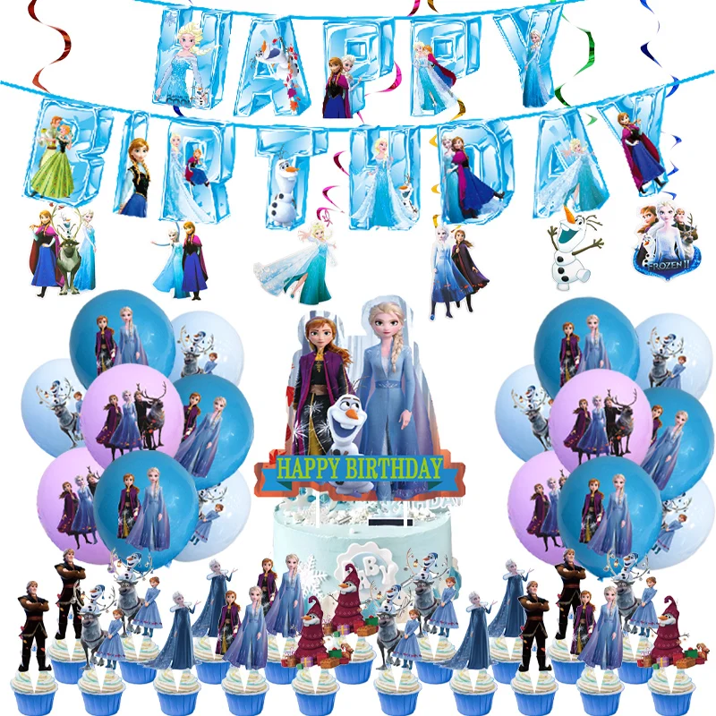 

Frozen 2 Birthday Party Supplies Anna and Elsa Princess Balloons Banners Cake Flag Cupcake Toppers Baby Shower Party Decorations