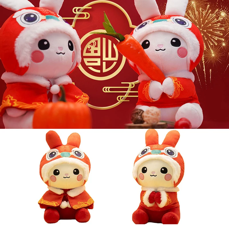 

2023 New Year Chinese Zodiac Red Cloak Rabbit Plush Toy Bunny Mascot Doll Tang Suit Rabbit Stuffed Toy New Year Gift For Kids