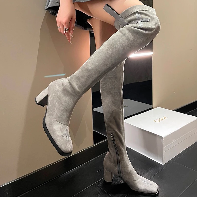 

Women Shoes New 2022 Over The Knee Modern Boots Autumn Winter Square Toe Thigh High Boots Women Sexy Pumps Zipper High Heels