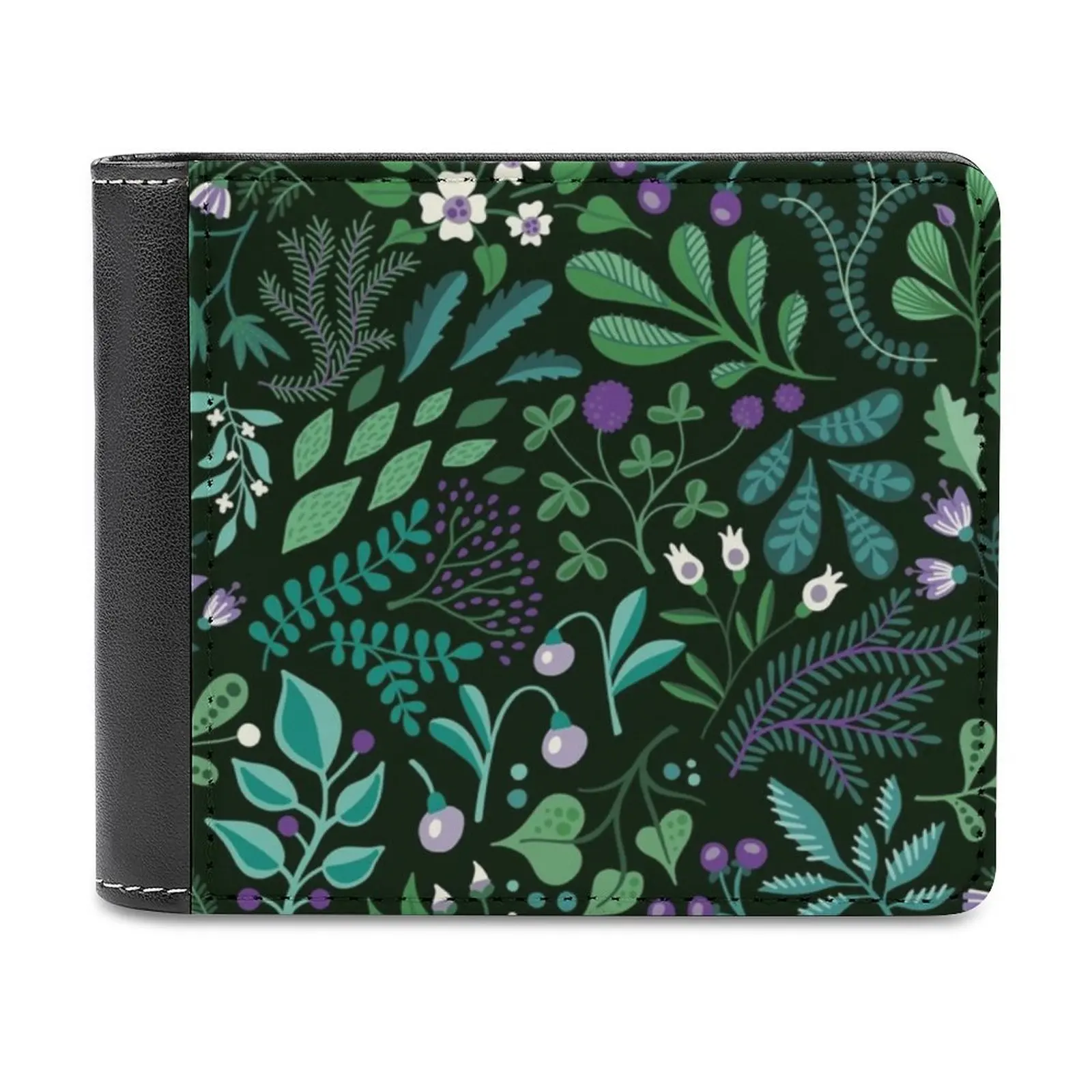 

Кожаный кошелек с растительными травами, короткий тонкий бумажник для мужчин, кредитница, травы, растения, черные ботанические цветы