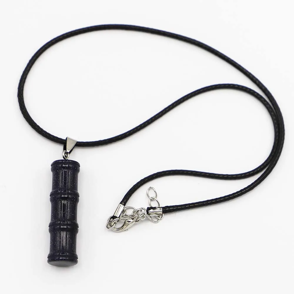 

Natural Stone Bamboo Agate Crystal Pillar Pendants Necklace Black Leather Rope Lobster Buckle Accessories Jewelry Gift Wholesale