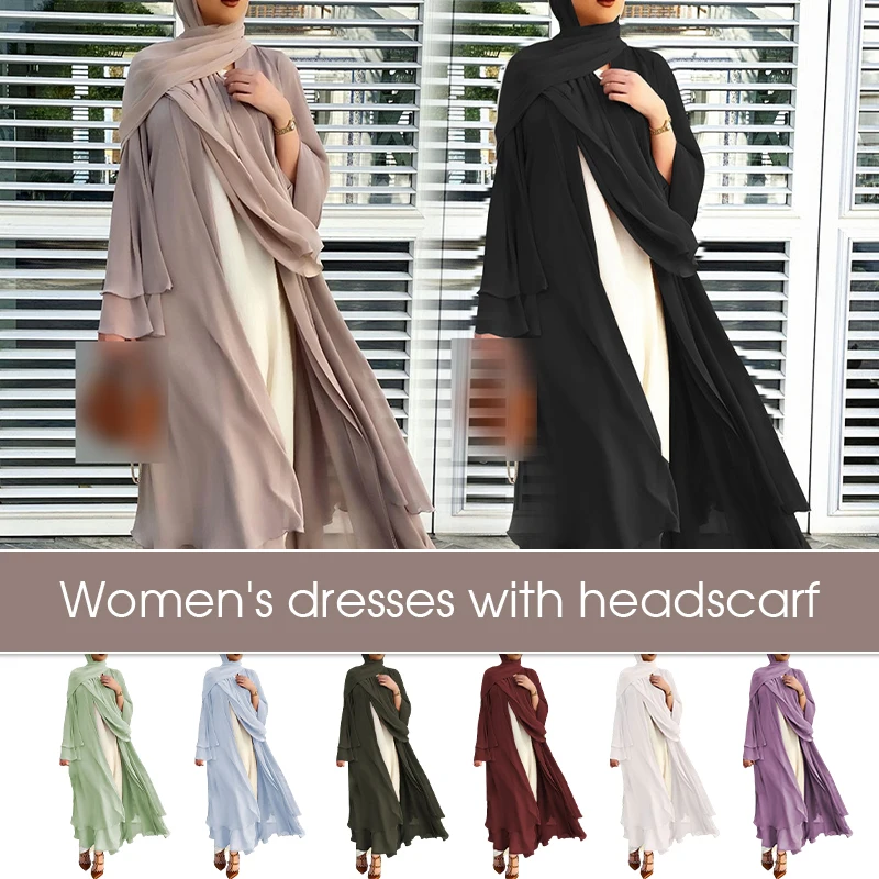 Abaya Kimono Dubai Kaftan Muslim Cardigan Abayas Dresses Women Muslim Maxi Chiffon Dress Robe Turkey Islam Clothes