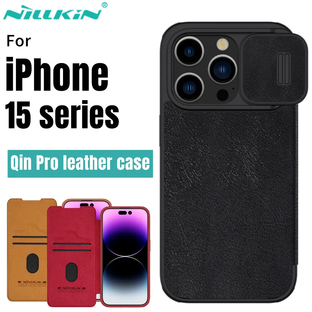 

Nillkin For iPhone 15 Pro Max Qin Pro Leather Case Slide Camera Case Card Slot For iPhone 15 Flip Cover iPhone 15 Pro Lens Case
