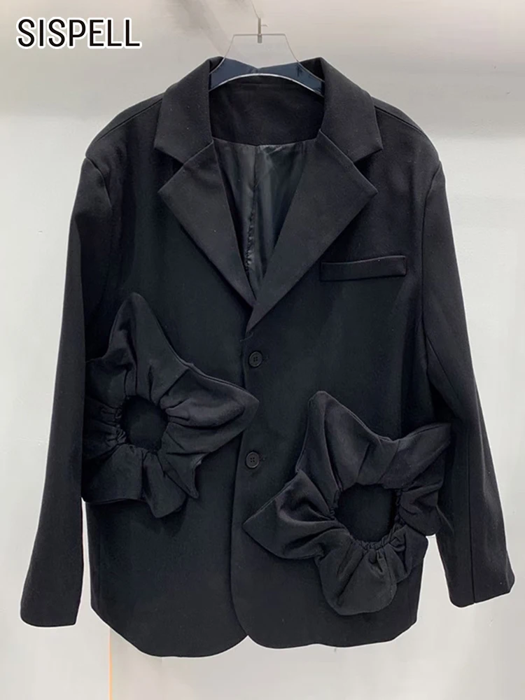 

SISPELL Plain Blazers For Women Notched Long Sleeve Single Breasted Straight Casual Coats Female 2022 Spring Fashion Clothes New