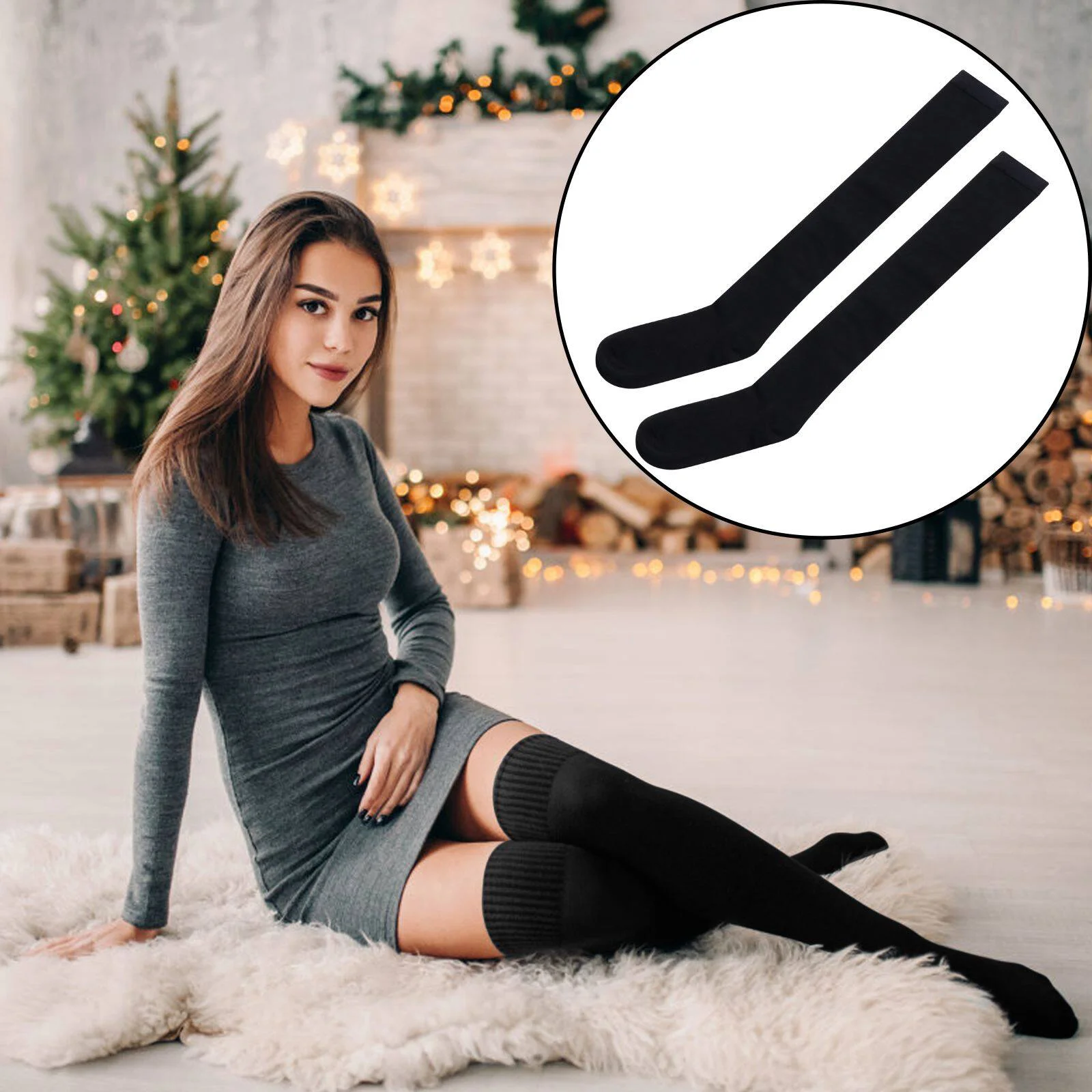 Pile Socks Comfortable Stockings Over-the-knee Autumn Winter Cotton Black Female