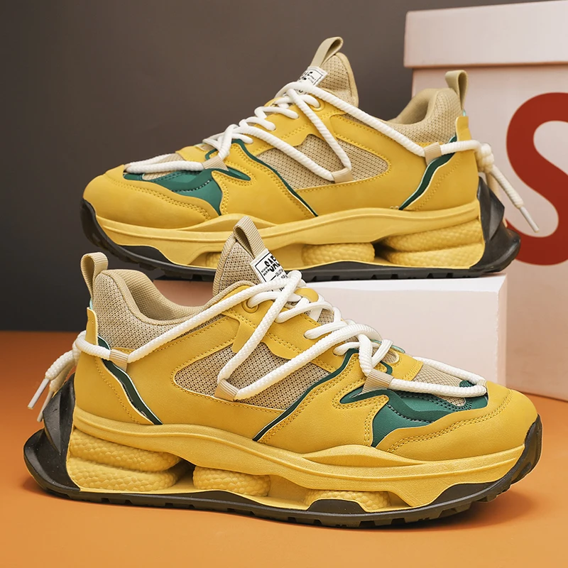 

Fashion Mixed Color Men's Casual Shoes Texture Comfortable Lace-up Sneakers Non-slip Shock-absorbing Outdoor Male Sports Shoes