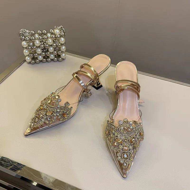 

Shoes For Women Bling Shing Women Pumps 2022 Ankle Strap Crystal High Heels Shoes Woman Pointed Toe Thin Heel Wedding Party