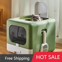 durable splash cat litter box sifting foldable convenient cleaning lazy cat litter box drawer kedi tuvaleti pet bedpan gatos