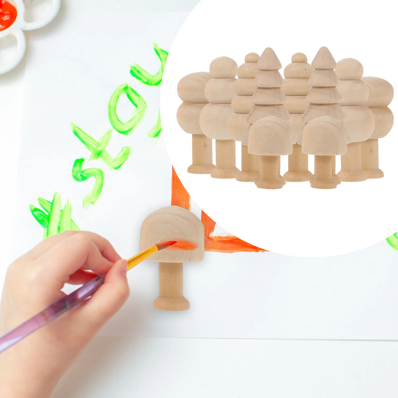 

10 Pcs Kids Toys Suite Wood Trees Decorations Unfinished Wooden DIY Small Mushroom Mini Crafts Mushrooms Lotus Child
