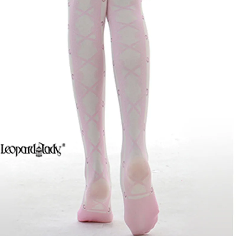 Женские носки колготки для косплея из двух элементов розовые с милым рисунком -