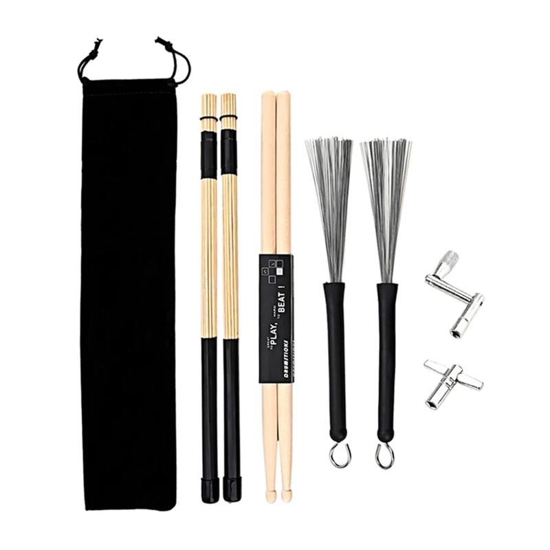 

5A Drum Sticks & Drum Rod Brushes Sticks & Drum Wire Brushes Drum Key with Bag