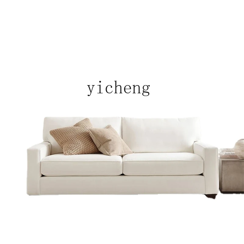 

ZC Simple Cotton and Linen Fabric Sofa Cream Style Living Room Modern Straight Row Double Three-Person Removable and Washable
