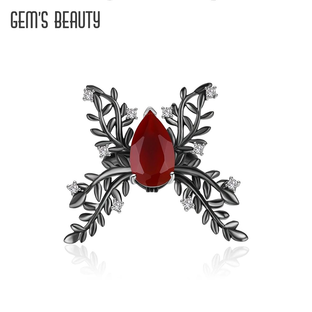 

GEM'S BEAUTY Natural Red Agate Vintage Butterfly Rings For Women Gift 925 Sterling Silver 2022 Trend New Luxury Quality Jewelry