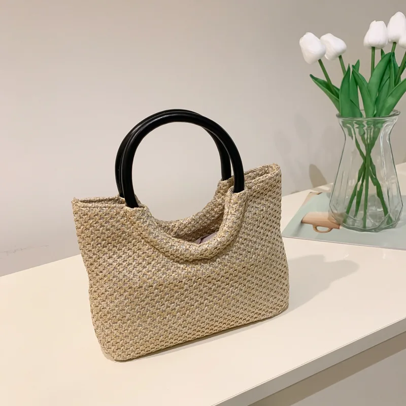 Summer New Handmade Bags For Women Weaving Ladies Straw Bag Wrapped Beach Bag Moon Shaped Top Handle Handbags Totes Shoulder Bag