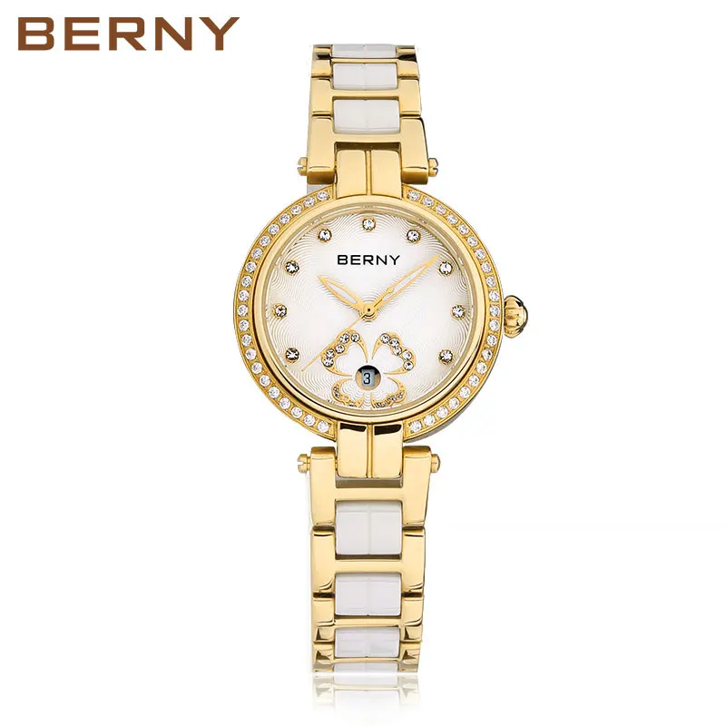 BERNY Quartz Women Ceramics Wristwatch Quality Women Watches Luxury For Ladies Elegant Clock 30M Waterproof Inlaid with zircon