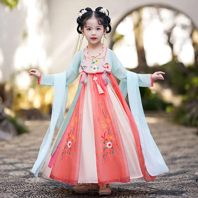 Весенне-осенний Улучшенный костюм для девочки Hanbok Тан летний в старинном стиле