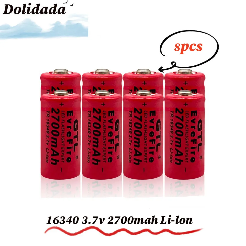 

16340 3.7V Lithium Battery 2700mah for Laser Light LED Torch Lighting Fixture Headlight Remote Control Rechargeable Batteries