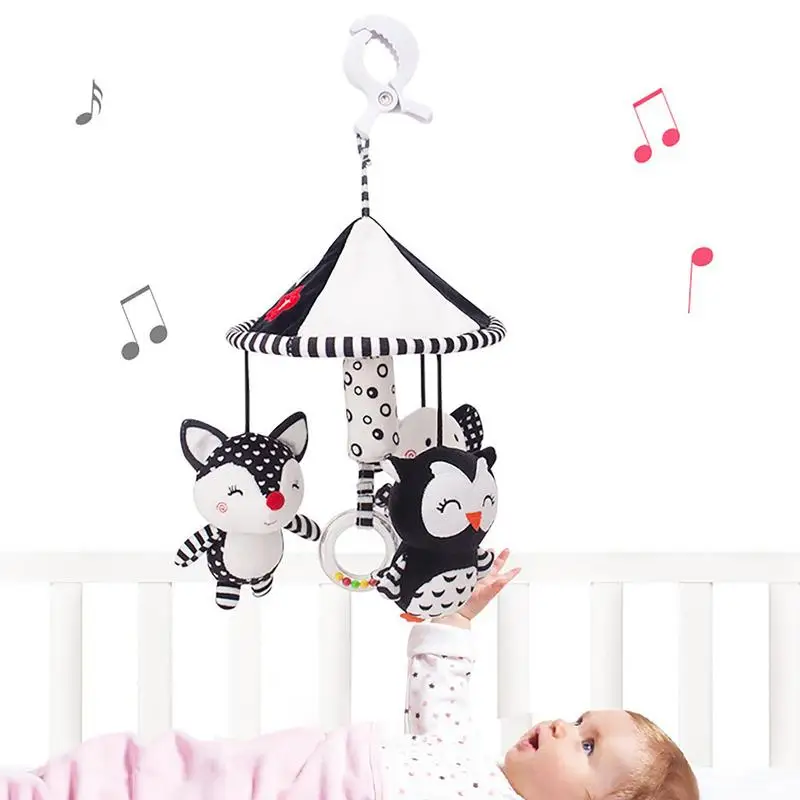 

Nursery Mobiles Black And White Crib Mobile For Boys Vision Training Early Education Soft Hang Plush Animals Forest Wilderness