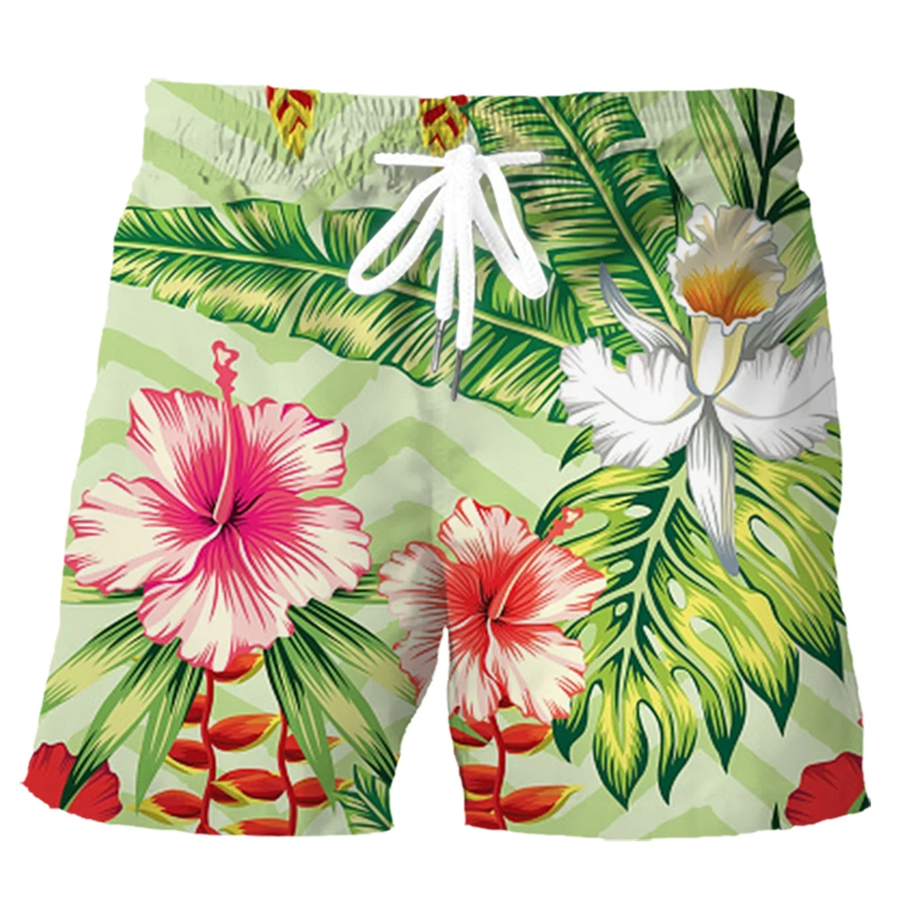 

HX Hawaiian Beach Shorts Polynesian Leaves Florals Printed Board Shorts Fashion Pockets Men Clothing Ropa Hombre