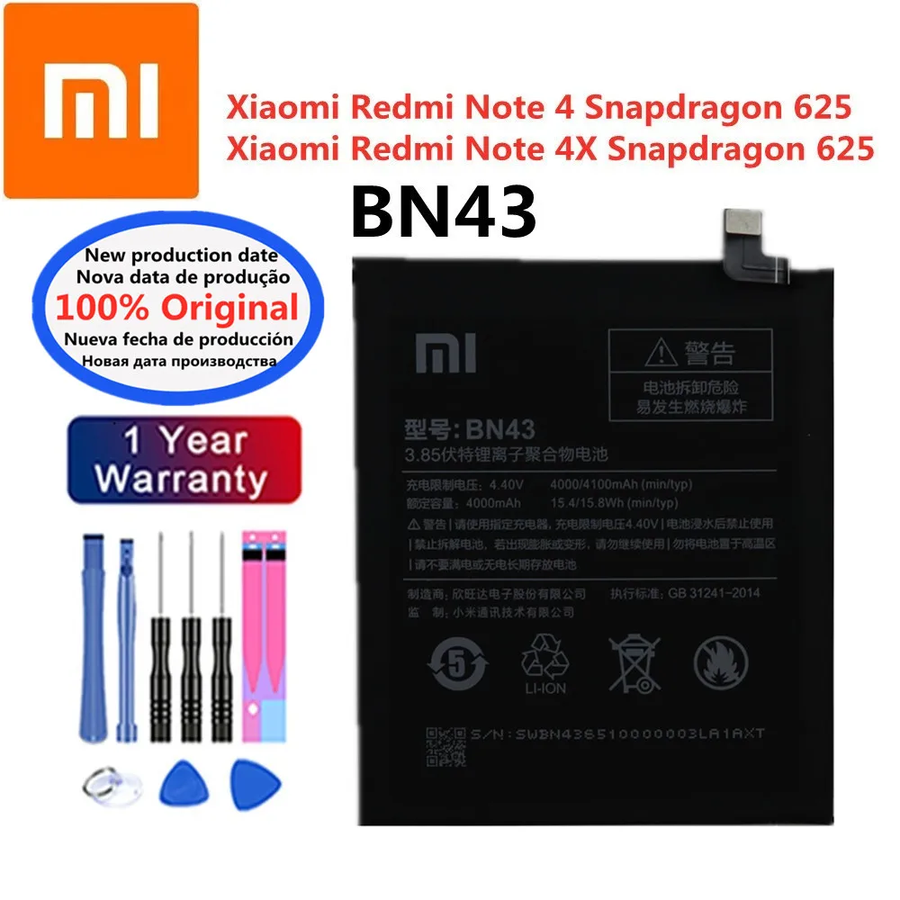 

2021 years new 100% Original xiaomi Battery 4000mAh BN43 For Xiaomi Redmi Note 4X / Note 4 global Snapdragon 625 Phone Battery