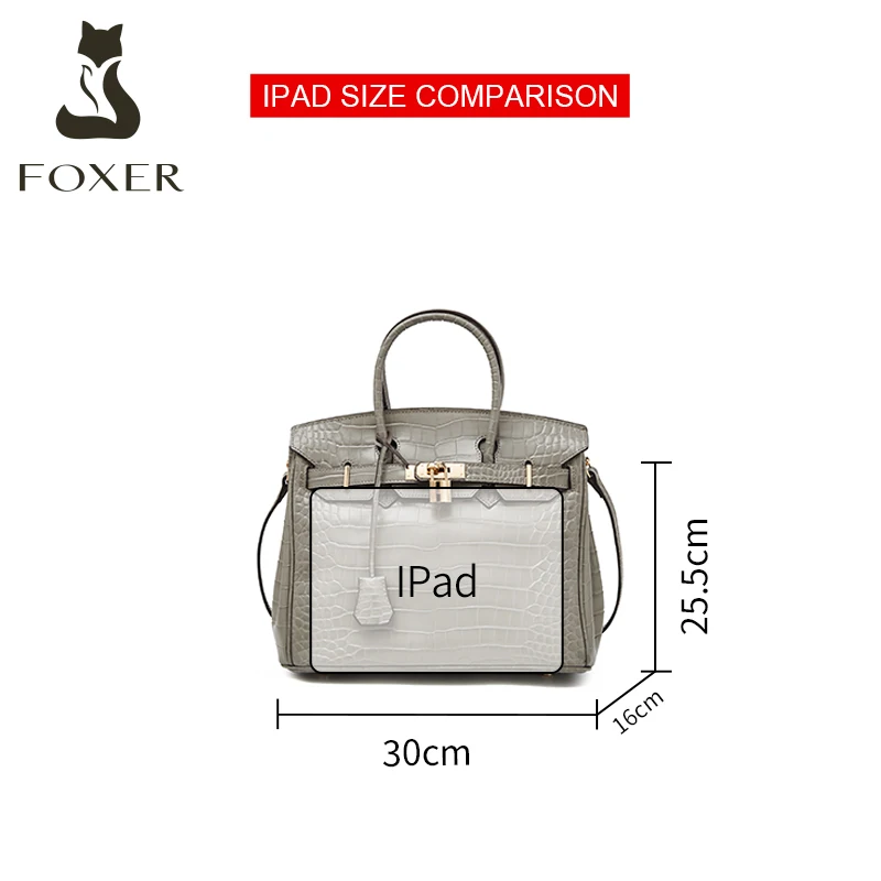 FOXER Fashion Women Crocodile Pattern Handbag Split Leather Top Handle Bag Lady Shoulder Bag Commute Female Brand Crossbody Bags