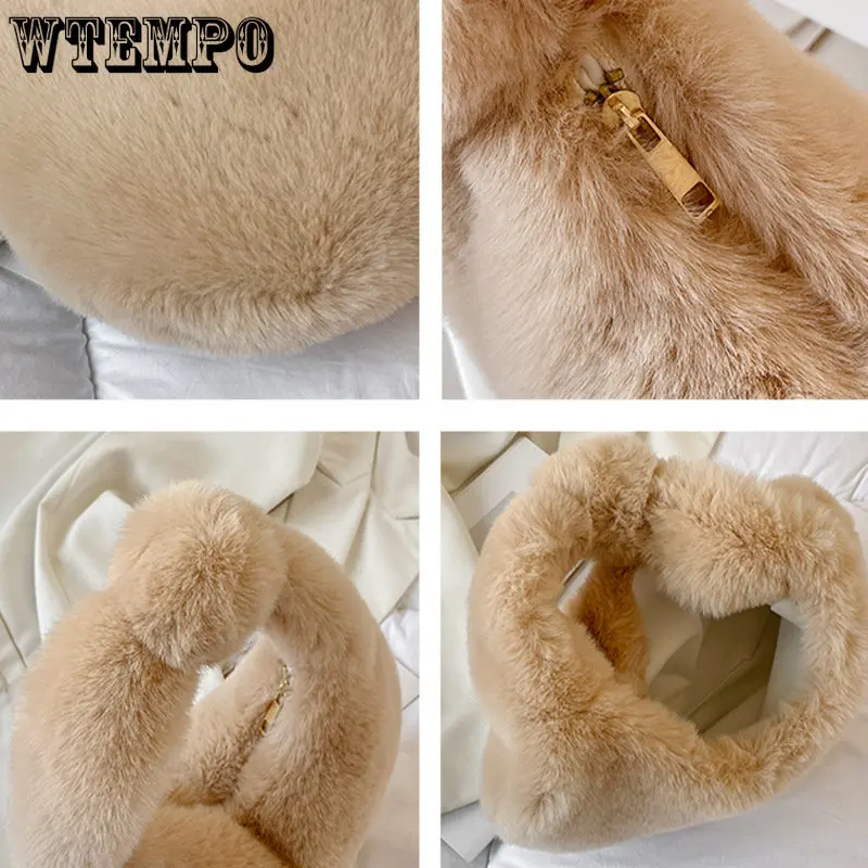 Fur Women's Small Half Moon Bag Luxury Warm Plush Wrist Bags for Women Fashion Furry Short Handle Clutch Cute Ladies Coin Purses