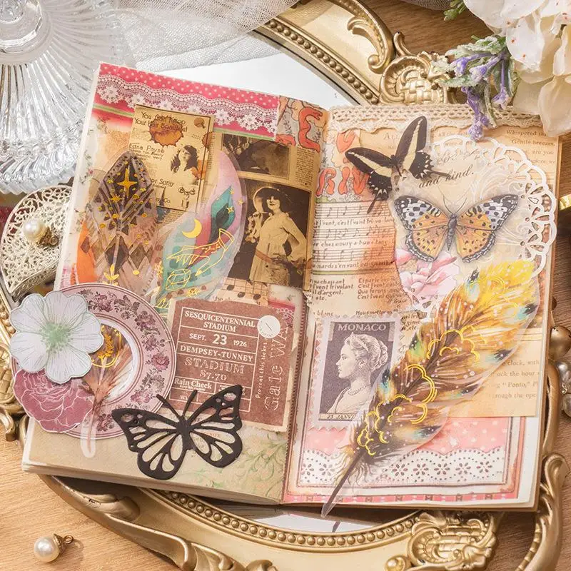 

10pcs/pack Aesthetic Feathers Stickers PET DIY Scrapbooking Deco Supplies Vintage Stationery Planner Junk Journal Stickers