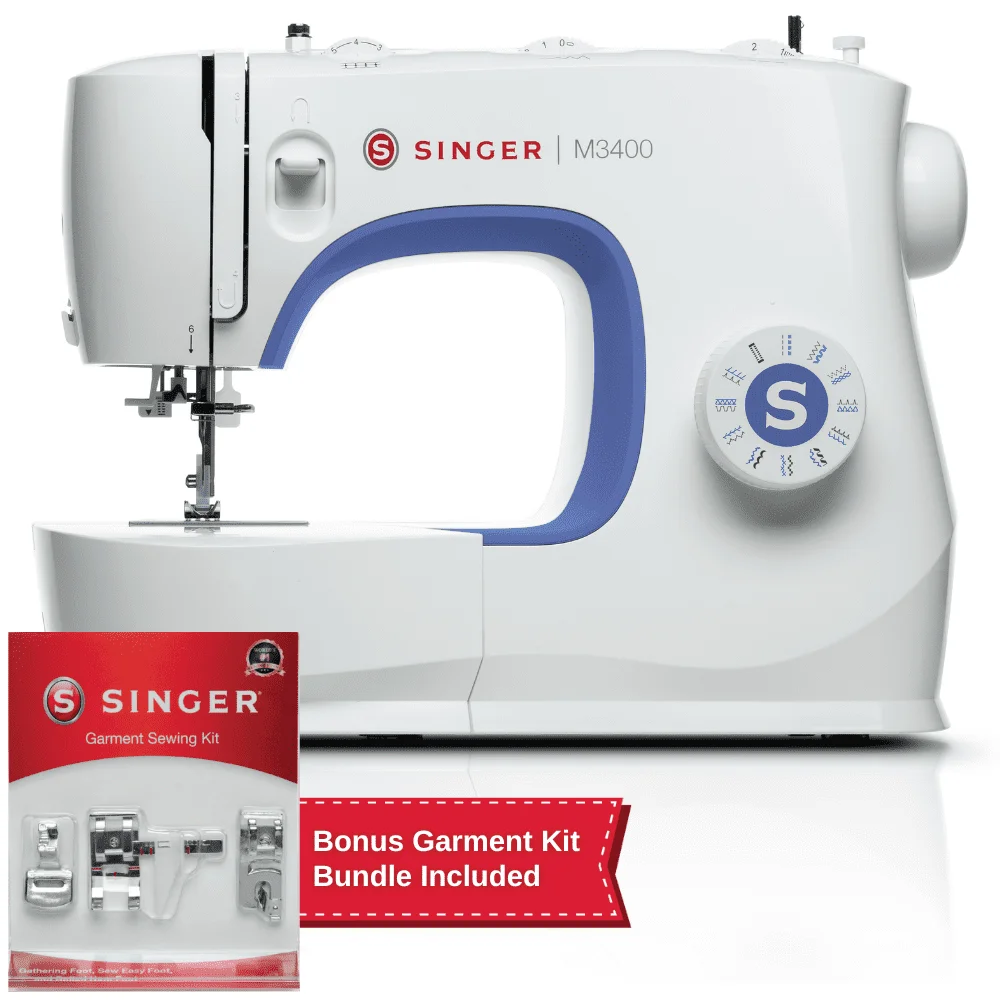 

SINGER® M3400 Mechanical Sewing Machine with SINGER® Garment Sewing Presser Foot Kit, 97 Stitch Applications, Needle Threader, E