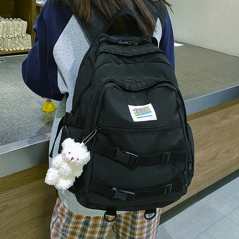 

Новый Модный женский рюкзак для милых девушек, однотонная нейлоновая школьная сумка, вместительный дорожный рюкзак, женский рюкзак с защит...