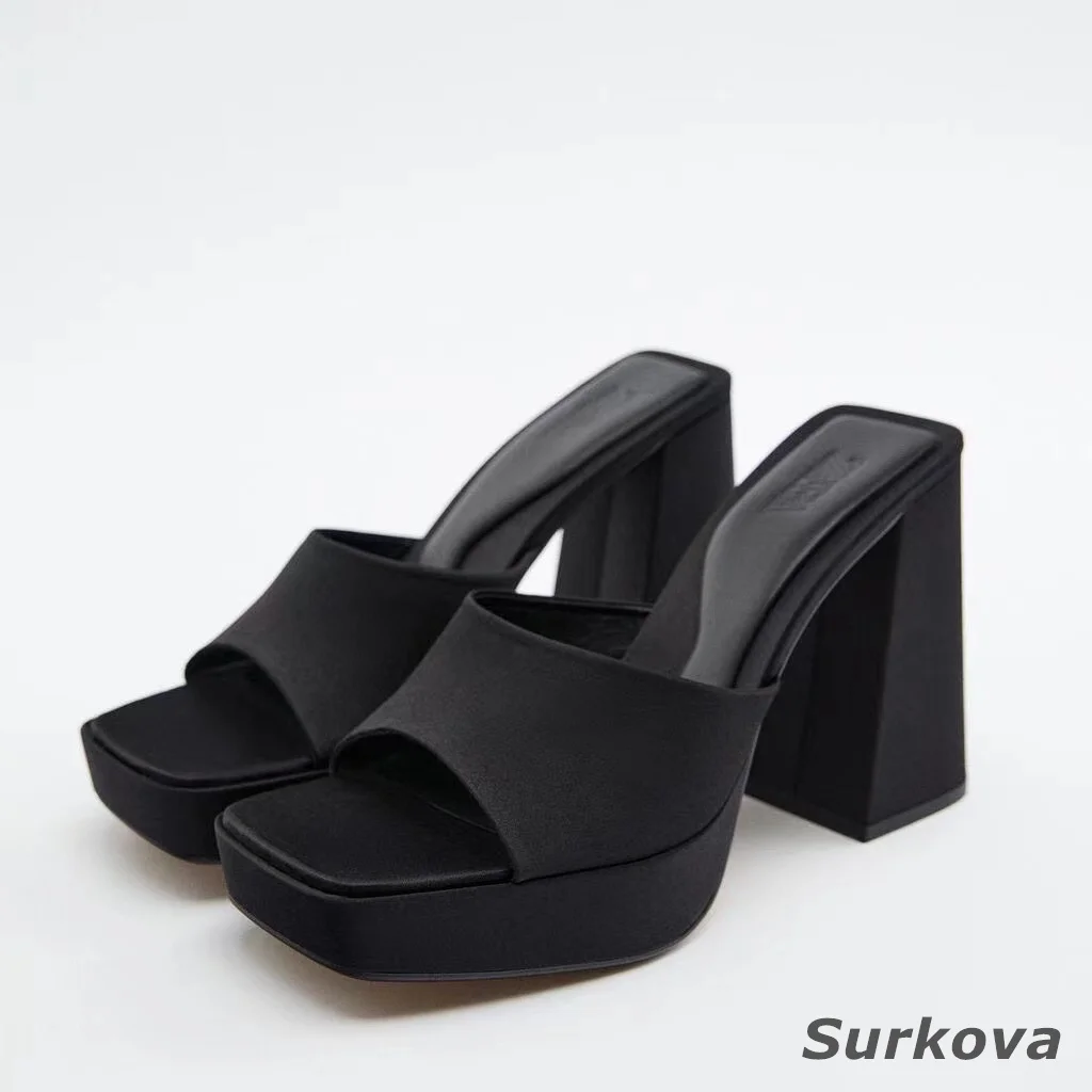 Women's Fashion Sandals High Heels Simple Thick Heel Profiled Heel Square Toe Thick Soled Waterproof High Heel Sandals Pumps