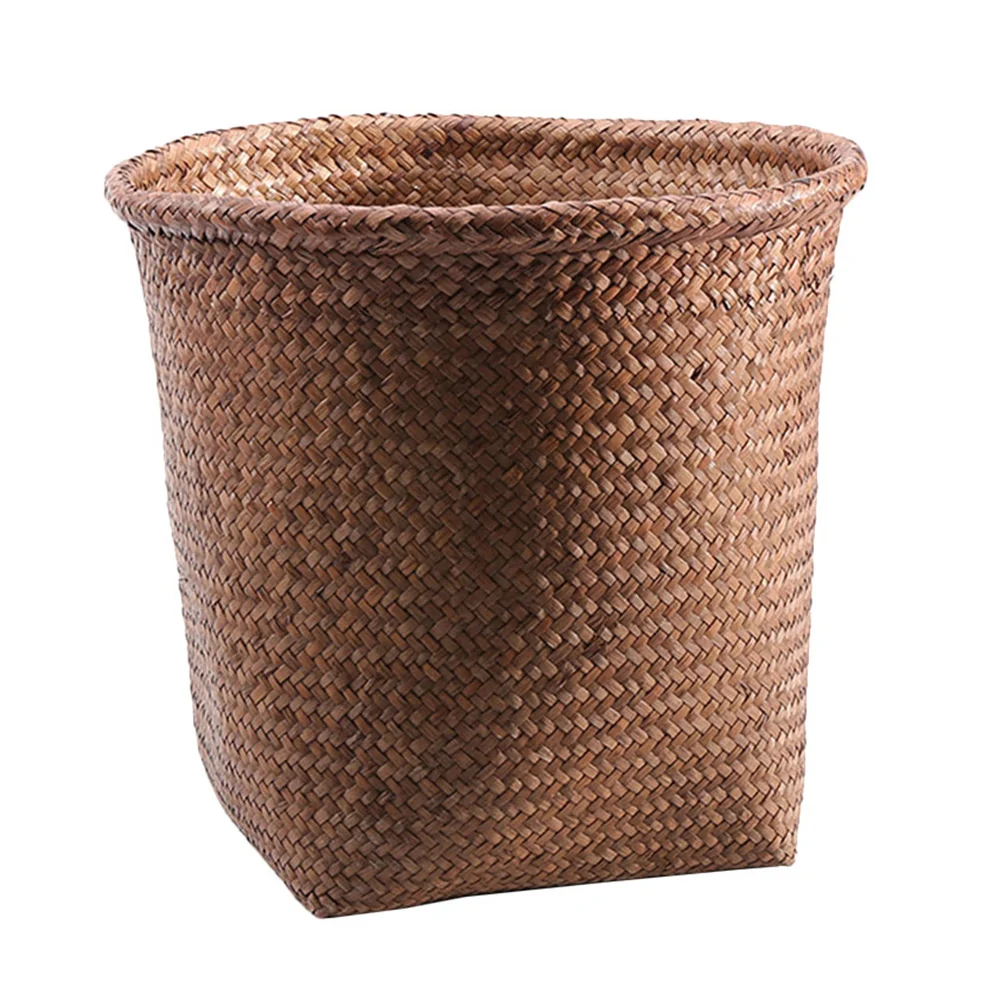 

Can Trash Basket Waste Woven Garbage Wastebasket Wicker Bin Bathroom Straw Rattan Office Bedroom Container Rubbish Cans Storage