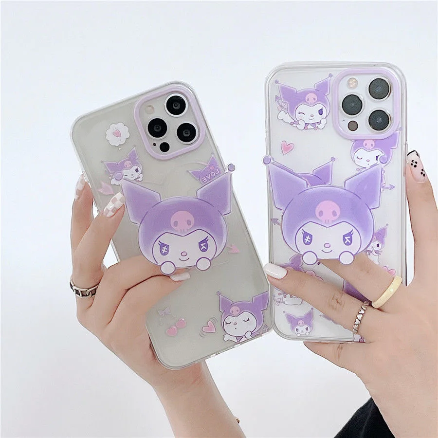 

Sanrio Kuromi Stand Phone Case For Iphone 11 12 13 Pro Max Mini X Xs Xr 6 7 8 Plus Shockproof Cover