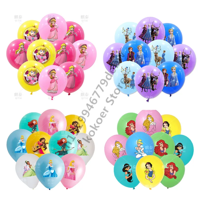 

12PCS Belle Snow White Cinderella Disney Princess Latex Balloons Birthday Party Decoration For Kids Globos Mermaid Ariel Balloon