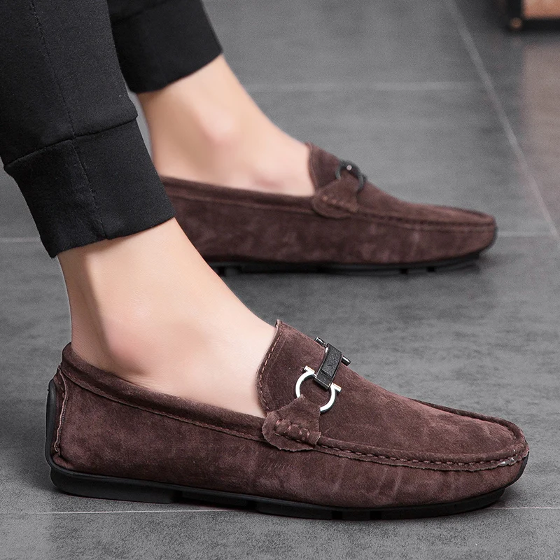 

Casual Men shoes cow suede Leather Shoes slip on Breathable Green Men's Loafers Leather Shoes Sapato Masculino Zapatos Hombre