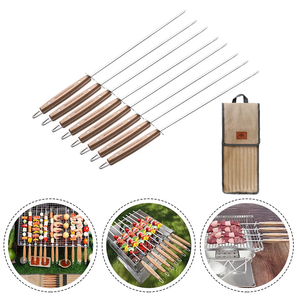 

Stainless Steel Color Wooden Handle Roasting Fork Stick Roasting Needle Outdoor Tools Accessories Camping Equipments
