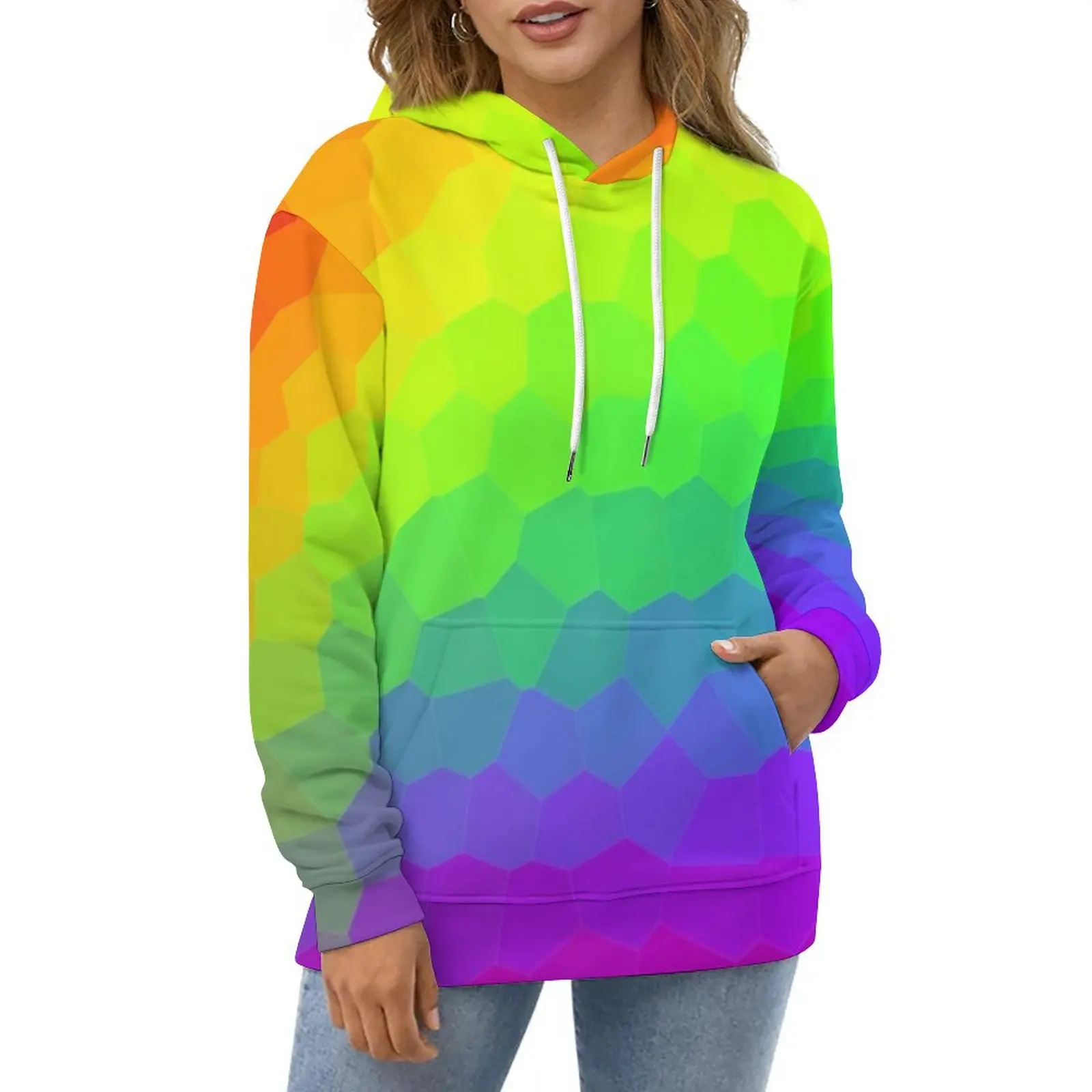 

Ombre Print Casual Hoodies Rainbow Gradient Elegant Pullover Hoodie Female Long-Sleeve Oversized Harajuku Graphic Loose Clothing