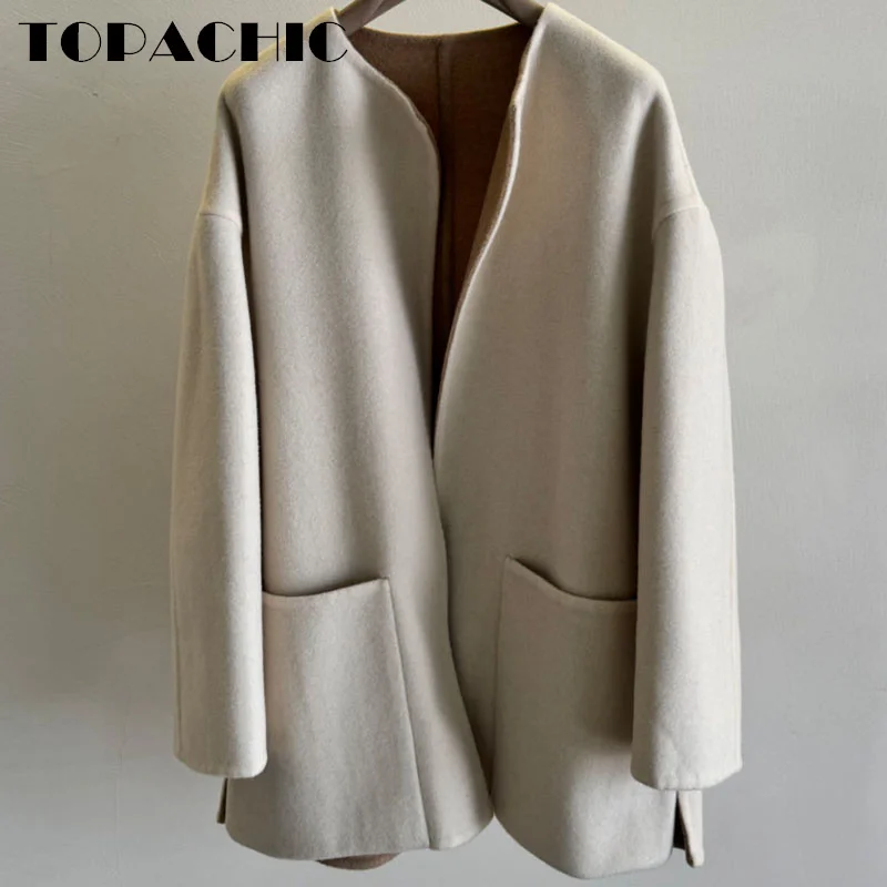 12.20 TOPACHIC-Женское высококачественное двустороннее кашемировое шерстяное пальто с