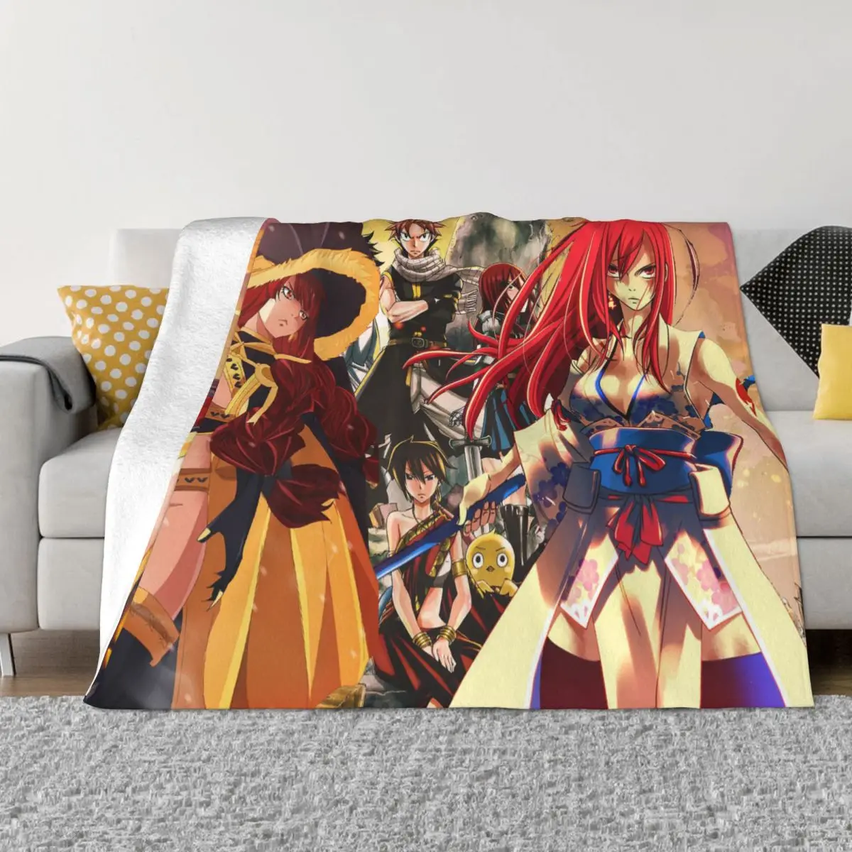 

Erza Scarlet Natsu Dragneel Blanket Flannel Fairy Tail Anime Warm Throw Blankets for Airplane Travel Bedspread