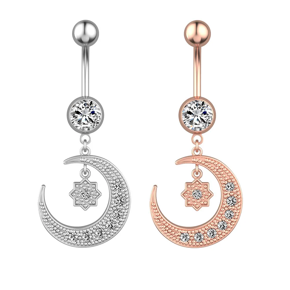 

Summer Bikini Belly Button Rings Body Piercing Pentagram Pendant Moon Navel Piercing Ring In Body Jewelry Earring Belly Piercing