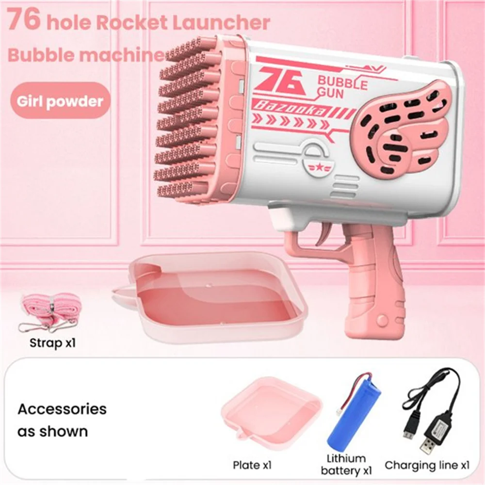 

76-Hole Bubble Gun Rocket Launcher Machine Light Electric Automatic Angel For Kids Adults Outdoor Indoor Party Birthday Gifts