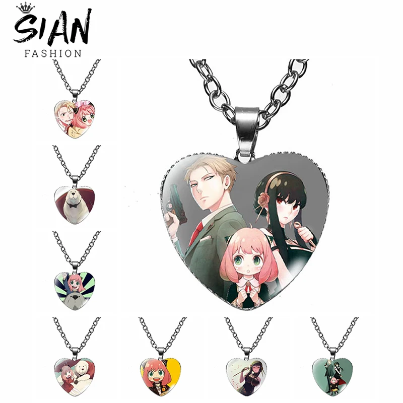 

Anime SPY×FAMILY Heart Pendant Necklace Twilight Yor Forger Anya Forger Cartoon Figures Necklace Chains Glass Jewelry Wholesale