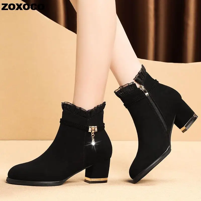 Plus Size 35-43 Winter Casual Women Pumps Warm Ankle Boots Waterproof High Heels Snow 2022 Shoes Botas Patent Botas Muje758