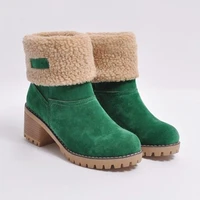 low heel shoes for women ankle boots ladies winter booties warm plush turned over design elegant mid calf female wedge shoes